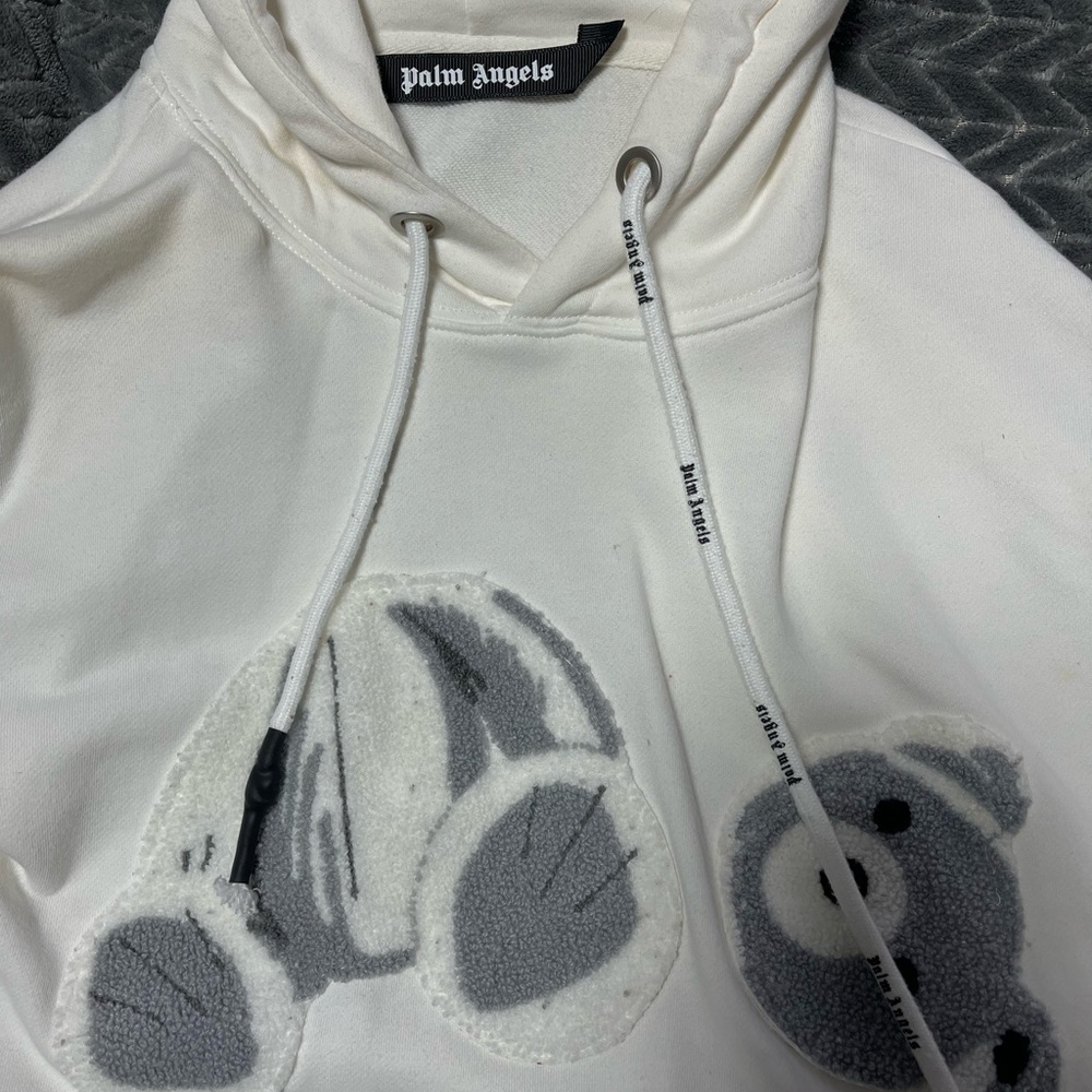 Palm Angels White Hoodie with Gray Bear Design - Picture 2 of 2